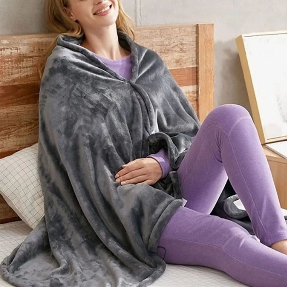 USB Electric Heated Blanket, Wearable Fleece Body Warmer Shawl for Winter Comfort, Portable Heated B