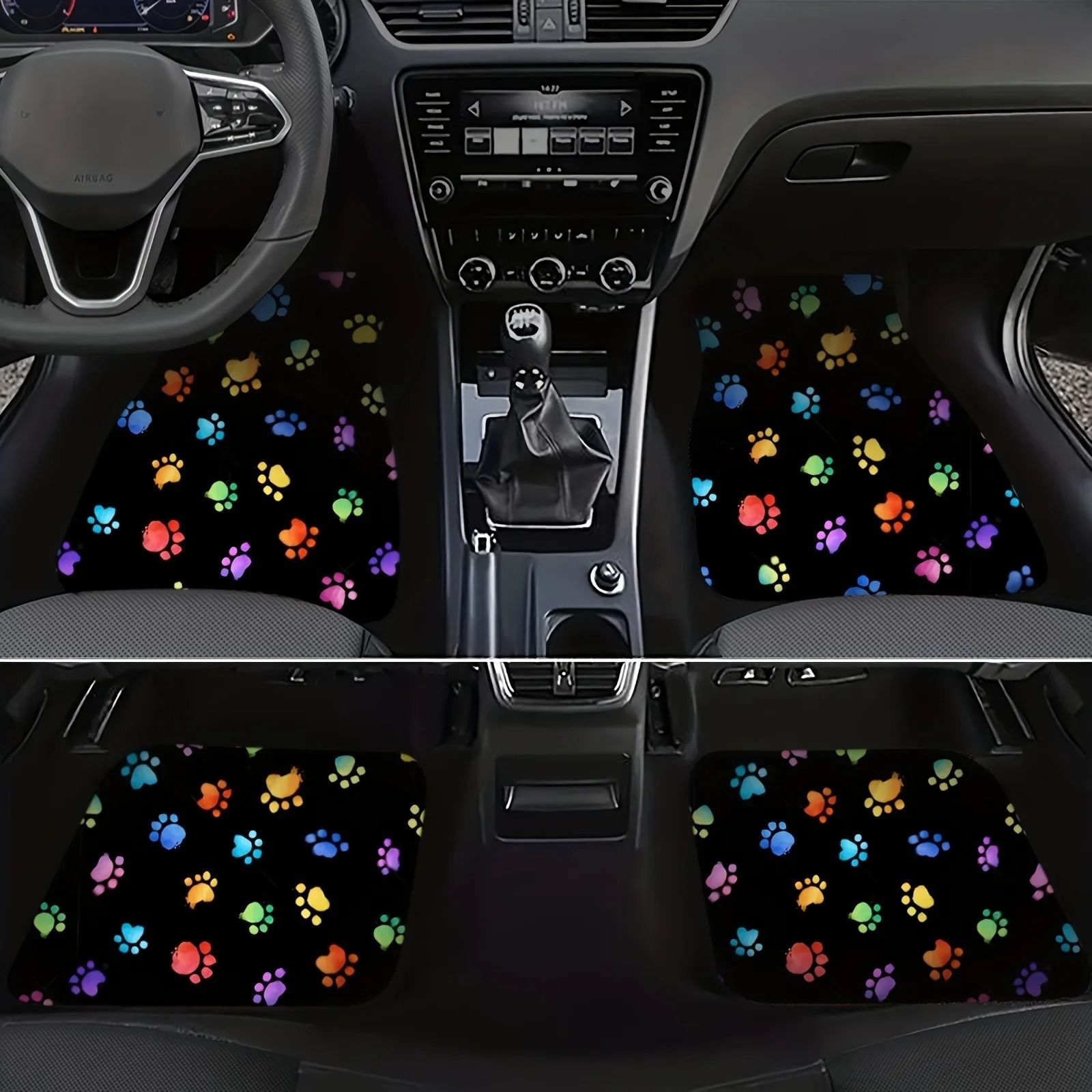 4Pcs Universal Fit Non-Slip Car Floor Mats with Dog Paw Pattern – Easy Clean Artificial Leather Auto