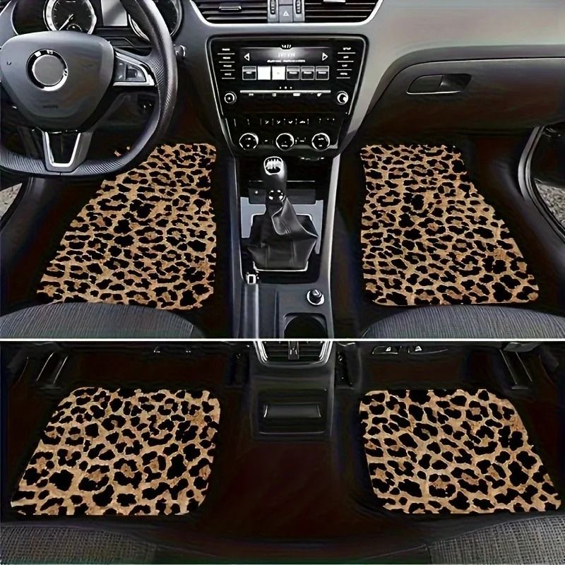 Universal Fit Leopard Print Car Floor Mats 4pcs Set – Non-Slip, Easy Clean Auto Accessories for Cars