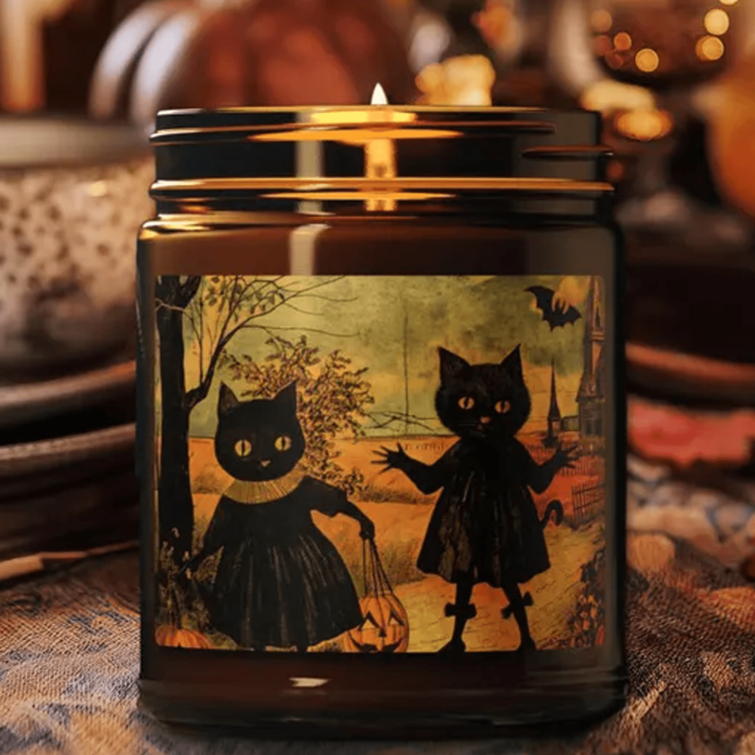 Vintage Black Cat Halloween 9oz Soy Candle, Witchy Halloween