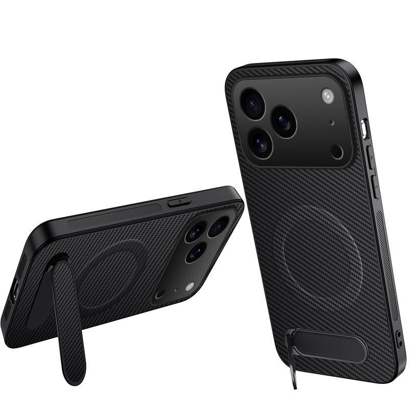 For iPhone 17 Pro Magnetic Kickstand Carbon Fiber MagSafe Phone Case