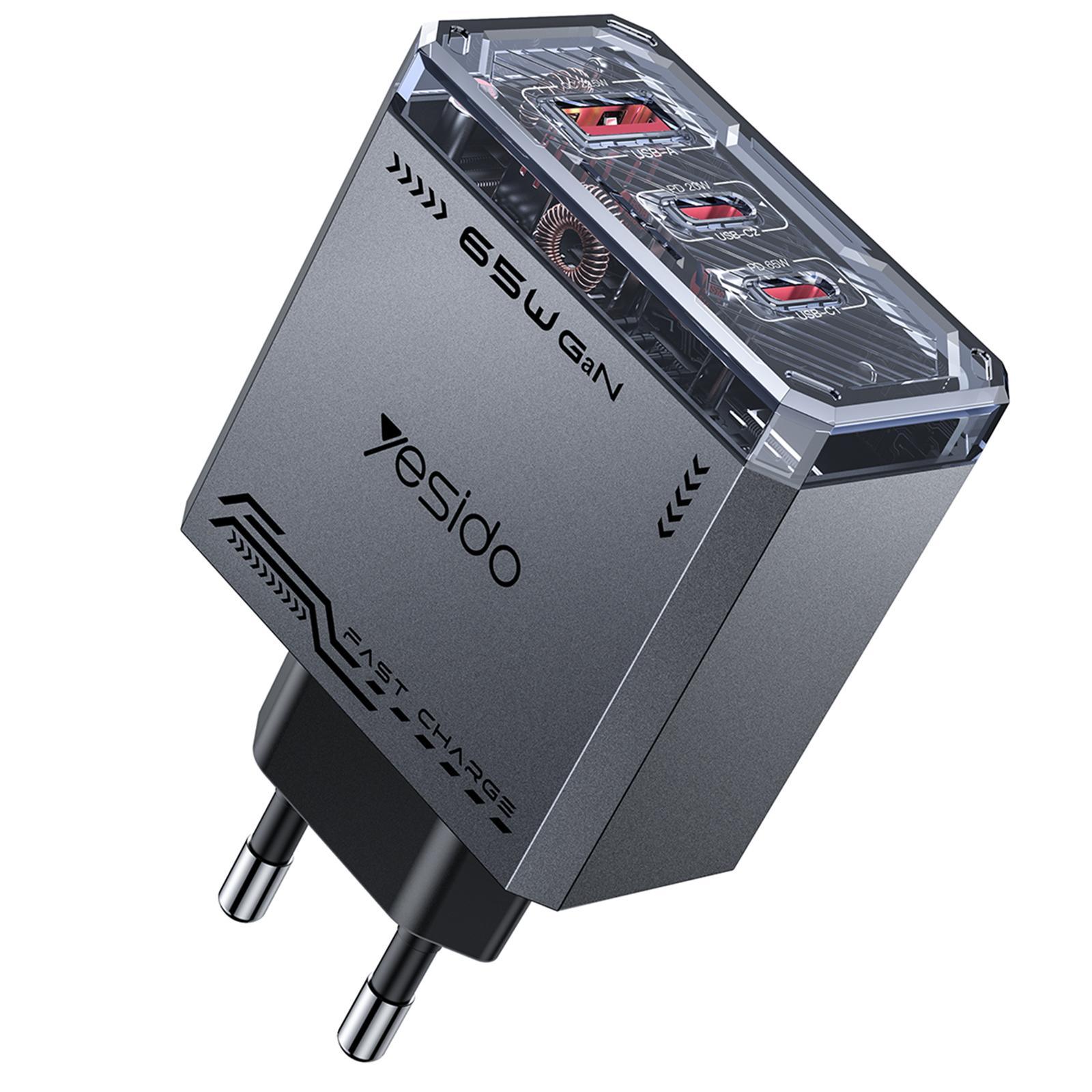 YC101 65W Mecha GaN 3 Port USB-C Fast Charger