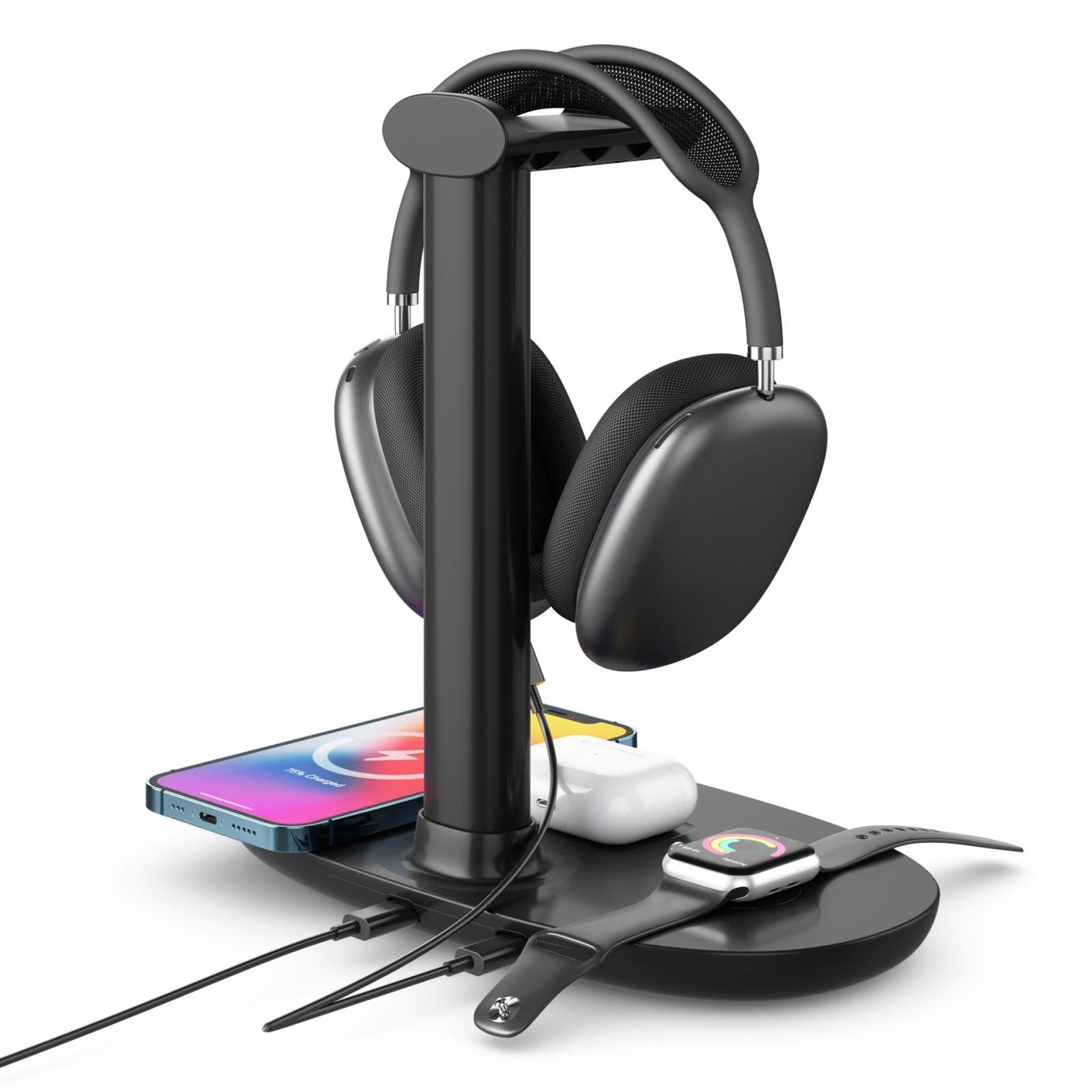 B-15A 4-in-1 Wireless Charging Station for iPhone, Apple Watch, AirPods – 15W Fast Charging Dock