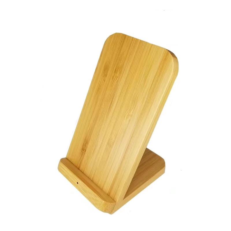 Bamboo Vertical Wireless Charging Stand Fast Qi Charger Dock for Desk and Bedside