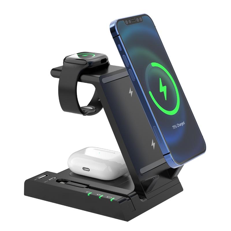 D2 6 in 1 Wireless Charging Station 15W Fast Wireless Charger Stand for Phone Watch and Earbuds
