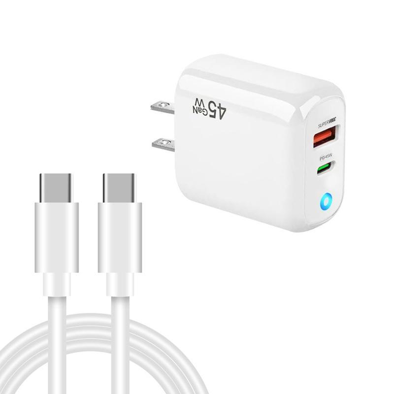 TE-PD45 45W GaN Charger USB C Fast Charger Dual Port PD 3.0 Wall Charger with USB C Cable