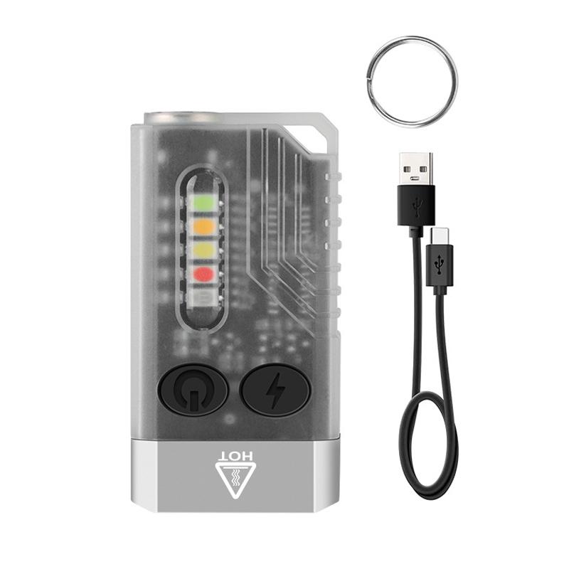 V10 Mini Keychain Flashlight USB Rechargeable EDC Flashlight with Magnetic Base and Emergency Alarm