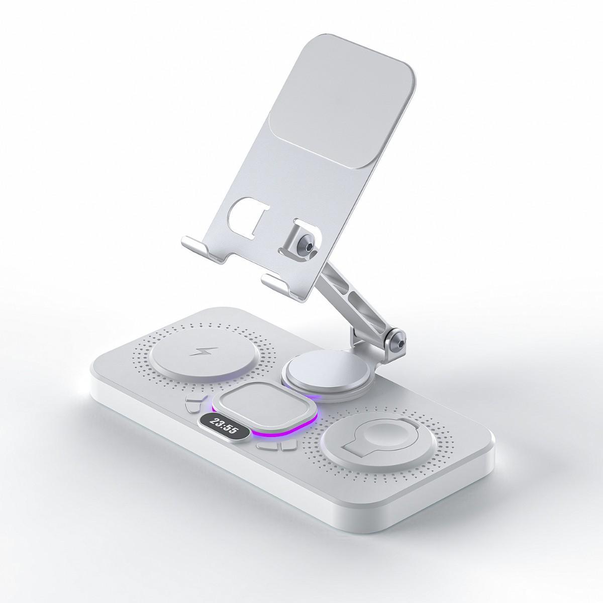 4 in 1 Wireless Charging Station Magnetic Foldable Stand with Clock for iPhone Apple Watch AirPods and Tablet