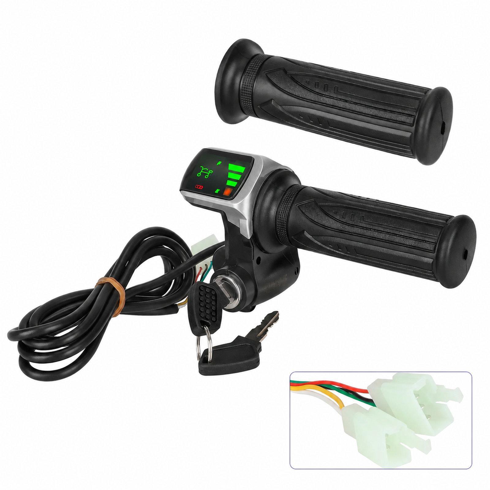 36V Electric Scooter Throttle with Key Ignition & Battery Indicator Twist Handle Grip