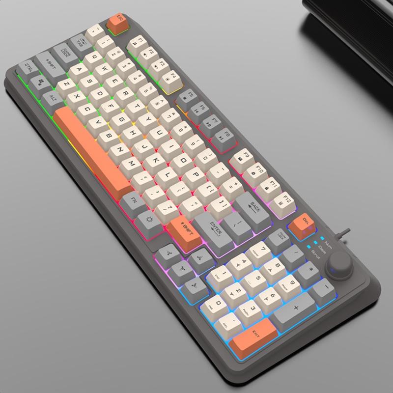 XUNFOX K82 Wired Gaming Keyboard 94-Key Mechanical Feel Keyboard with Rainbow Backlight