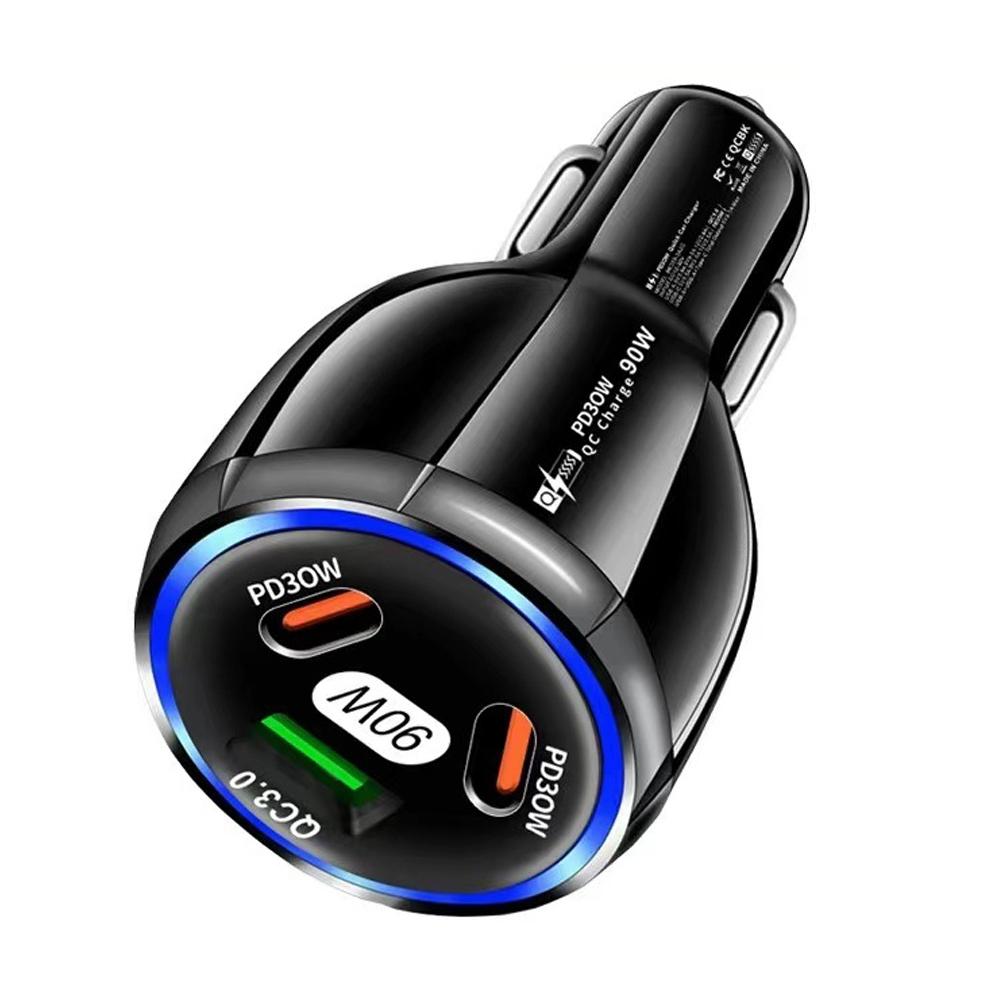 90W USB-C Car Charger Dual PD 30W QC3.0 Fast Car Charger with 3 Ports