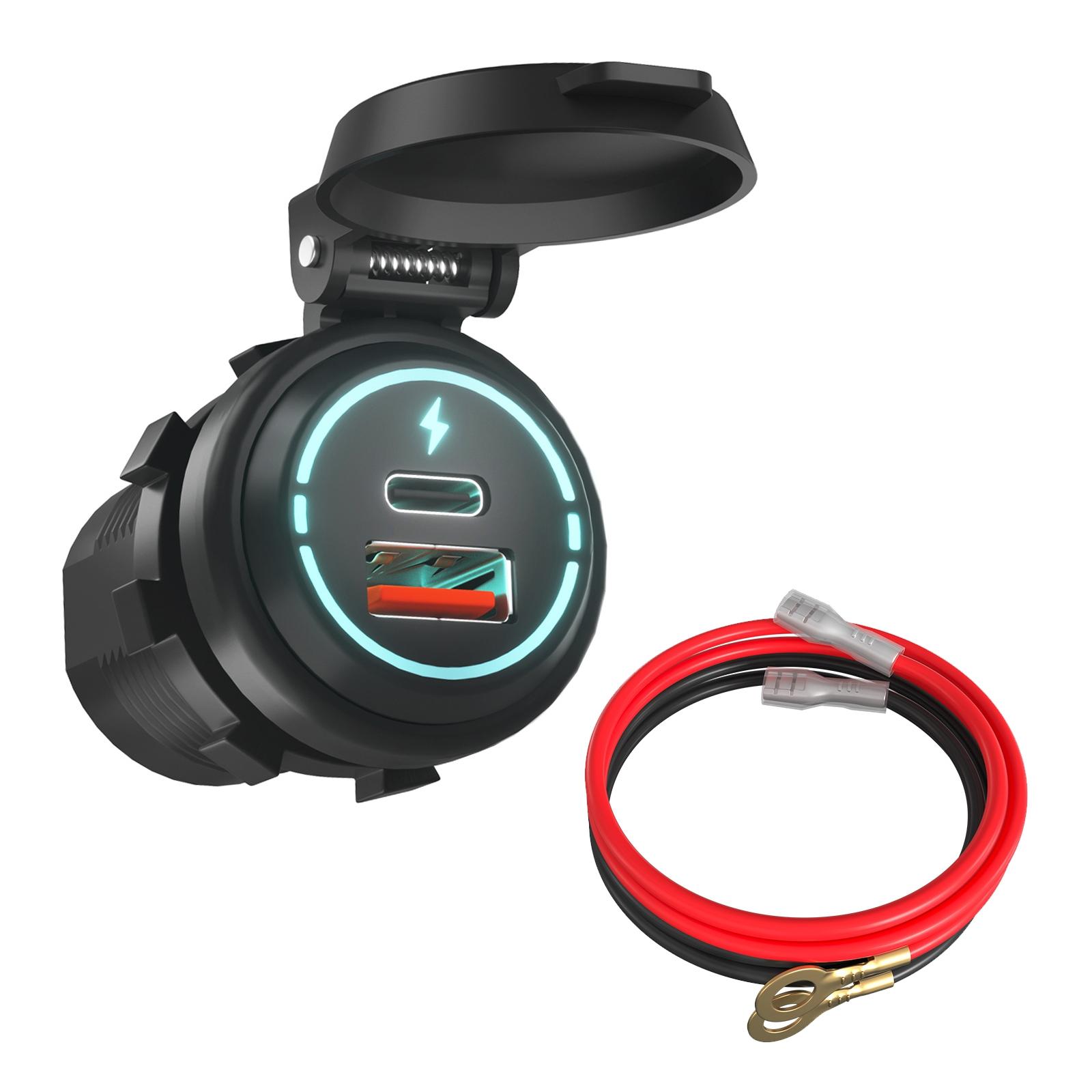 QC3.0 Waterproof Dual USB Car Charger Fast Charging USB A Type C Power Outlet