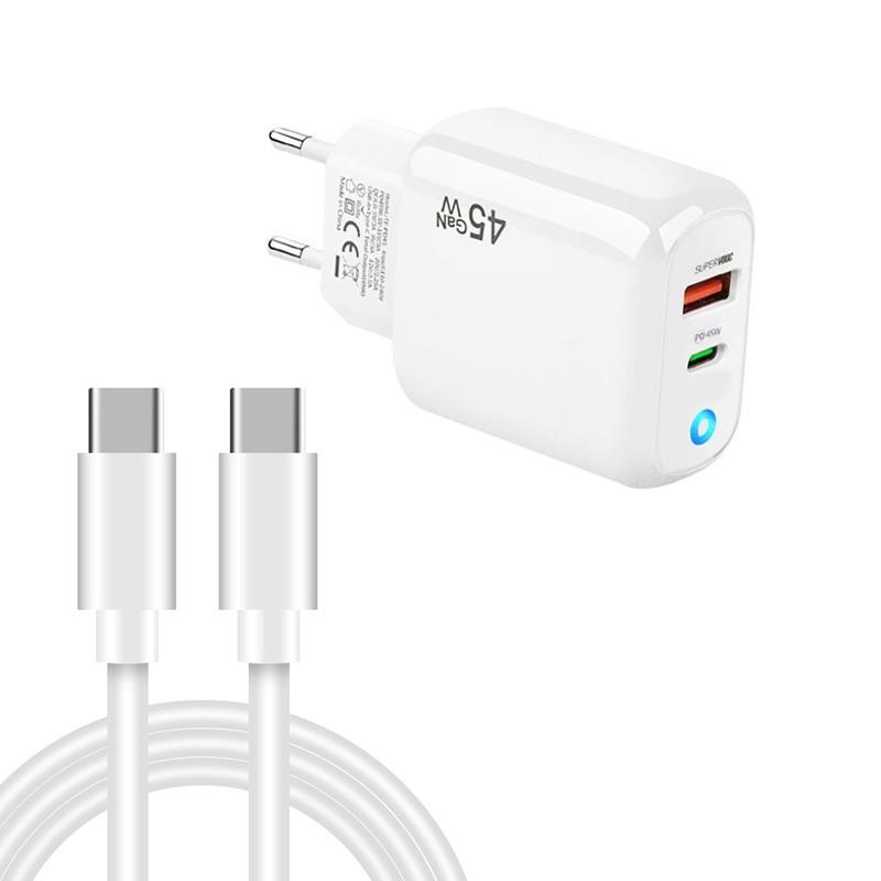 45W GaN Fast Charger USB C PD Wall Charger with USB A Port and 60W USB C Cable