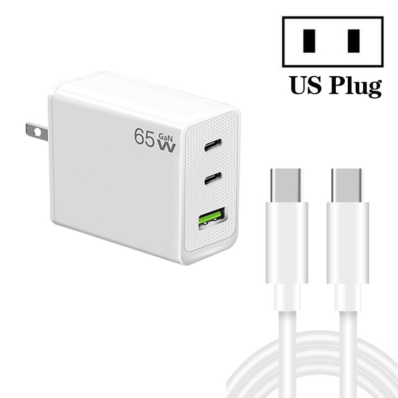 65W GaN Charger Fast Charging Adapter with Dual USB C USB A and Type C Cable US Plug