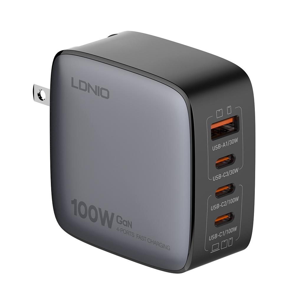 LDNIO Q408 100W GaN Charger 4 Port USB C Charger Fast Charging Adapter with 100W Cable US Plug
