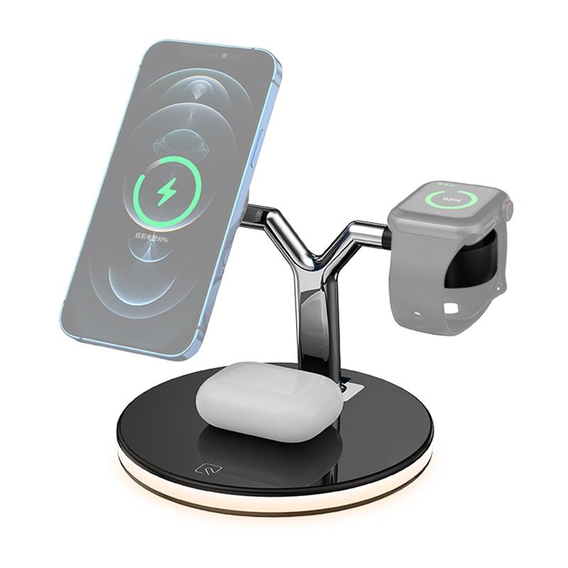 3 in 1 Magnetic Wireless Charger Stand for iPhone, Apple Watch & AirPods with LED Night Light