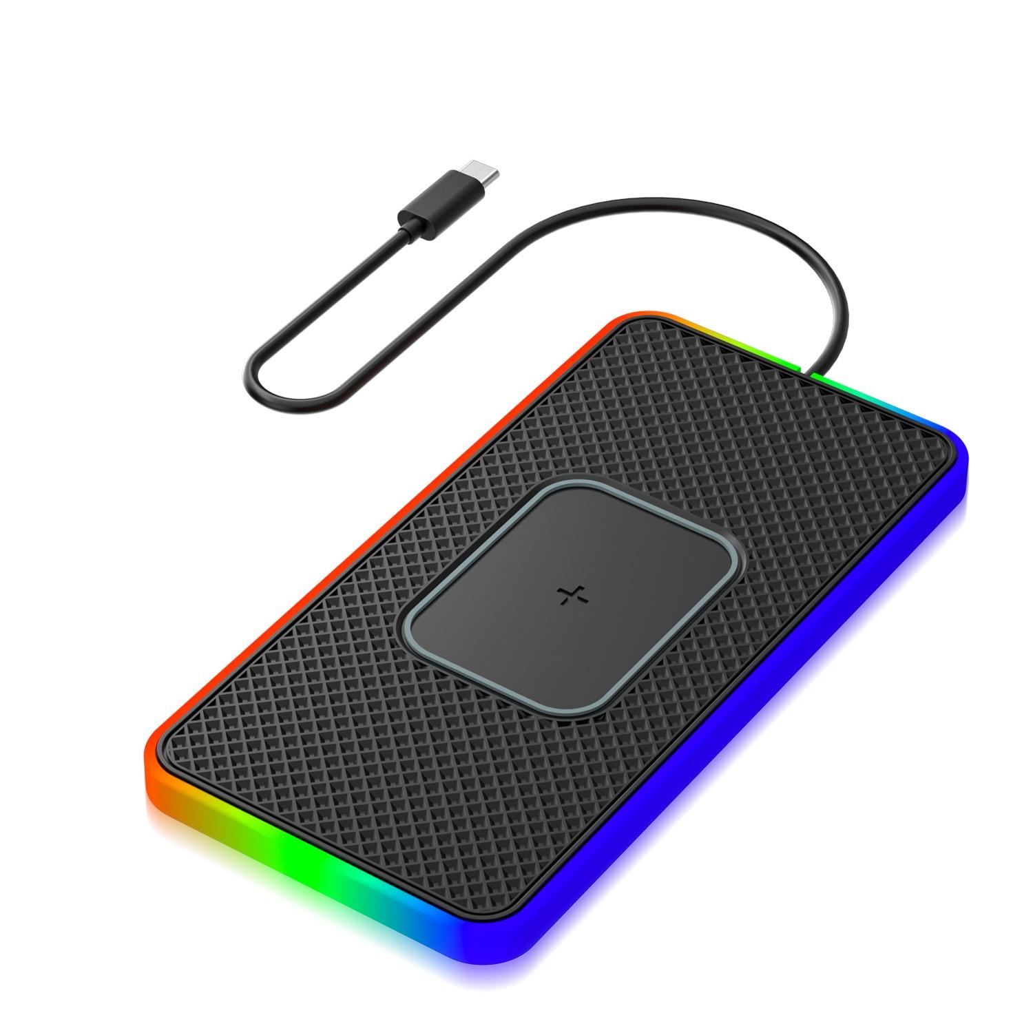 2 in 1 15W Car wireless charger Non Slip Wireless charging pad Qi Fast Charging Mat with USB C Cable