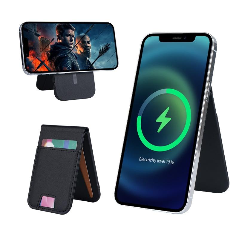 3 in 1 MagSafe Wallet Magnetic Wireless Charger with Phone Stand and Card Holder 15W Leather Magnetic Phone Stand