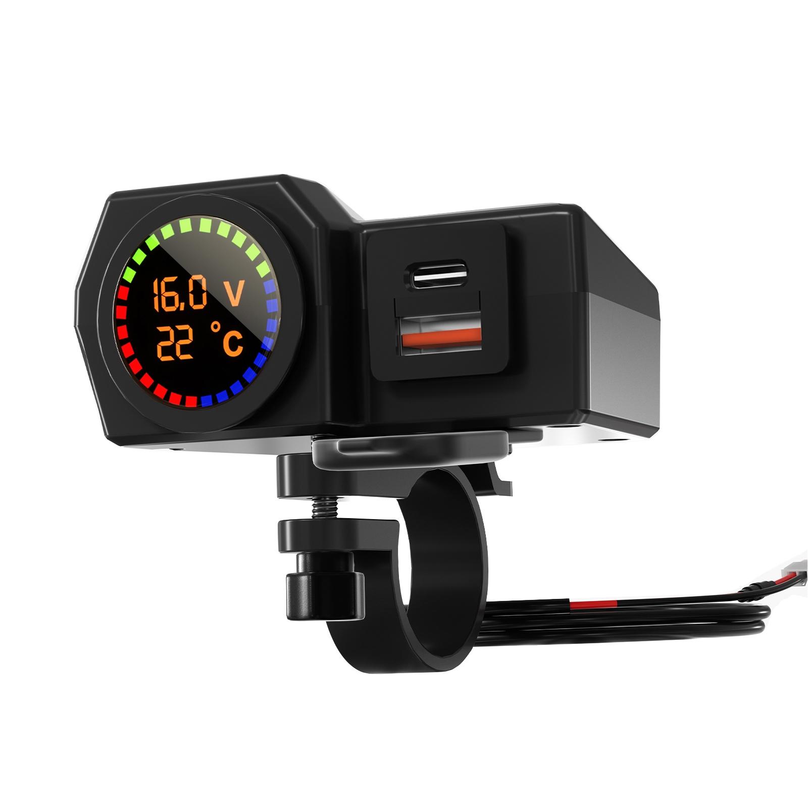 WUPP CS-1747A2 Motorcycle Phone Charger USB Type C Voltage Display