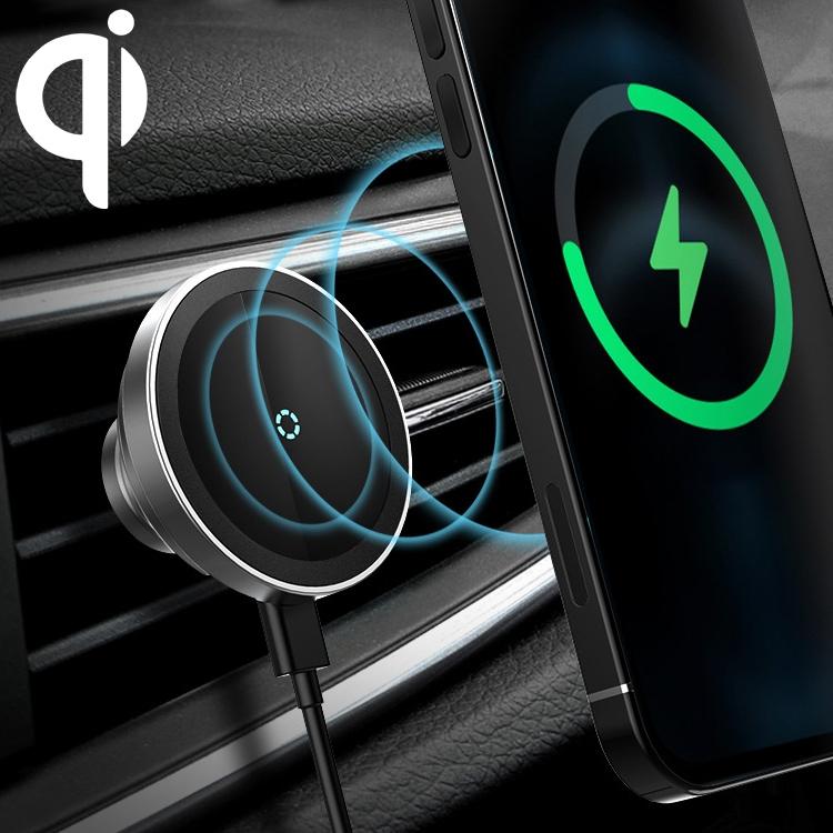 12PRO 15W MagSafe Car Charger Magnetic Wireless Phone Holder Aluminum Alloy Silver