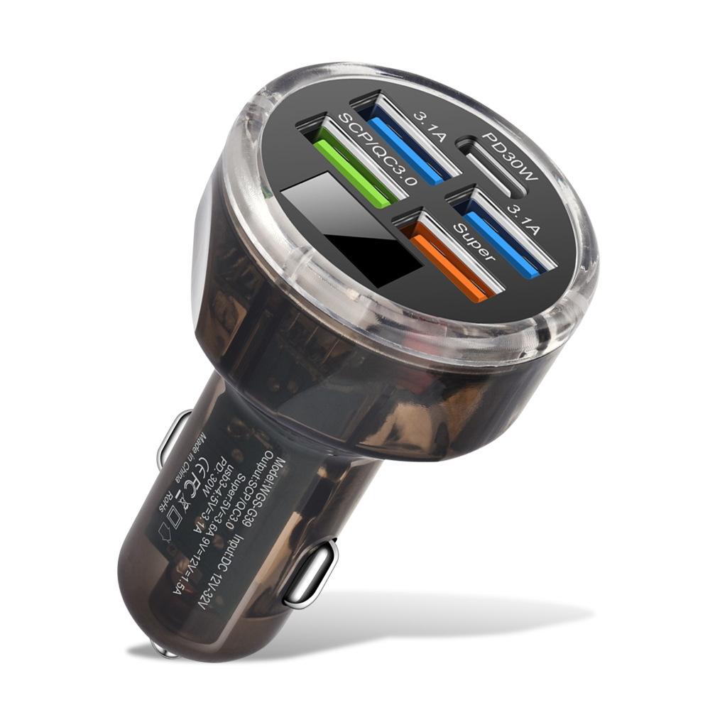 5 in 1 USB C Car Charger PD 30W Fast Multi Port Car Phone Charger with Digital Voltage Display
