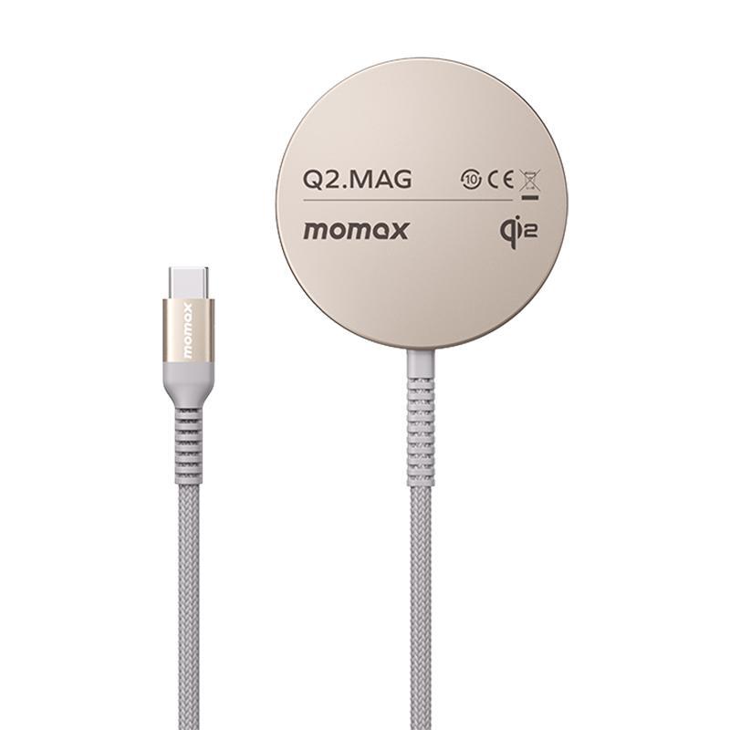 MOMAX Q2 Mag Qi2 Magnetic Wireless Charger 15W Portable MagSafe Compatible Charger Titanium Gold
