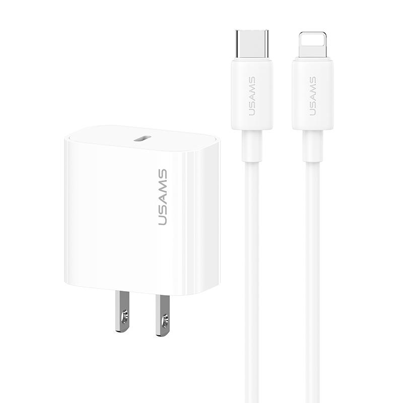 USAMS CC228 20W Fast Charger USB-C to Lightning Charger Set PD Wall Charger US Plug