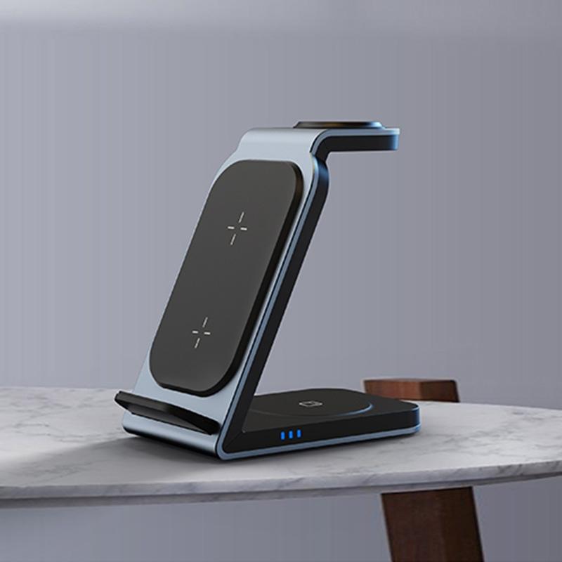 SW17 3 in 1 Wireless Charger Metal Vertical Charging Station for Phone Apple Watch and Earbuds