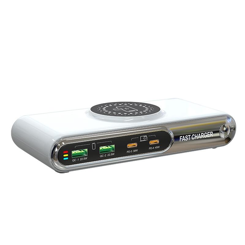 F9A 72W Fast Charger 6 in 1 Wireless Charging Station with USB C Fast Charging and LED Ambient Light US Plug