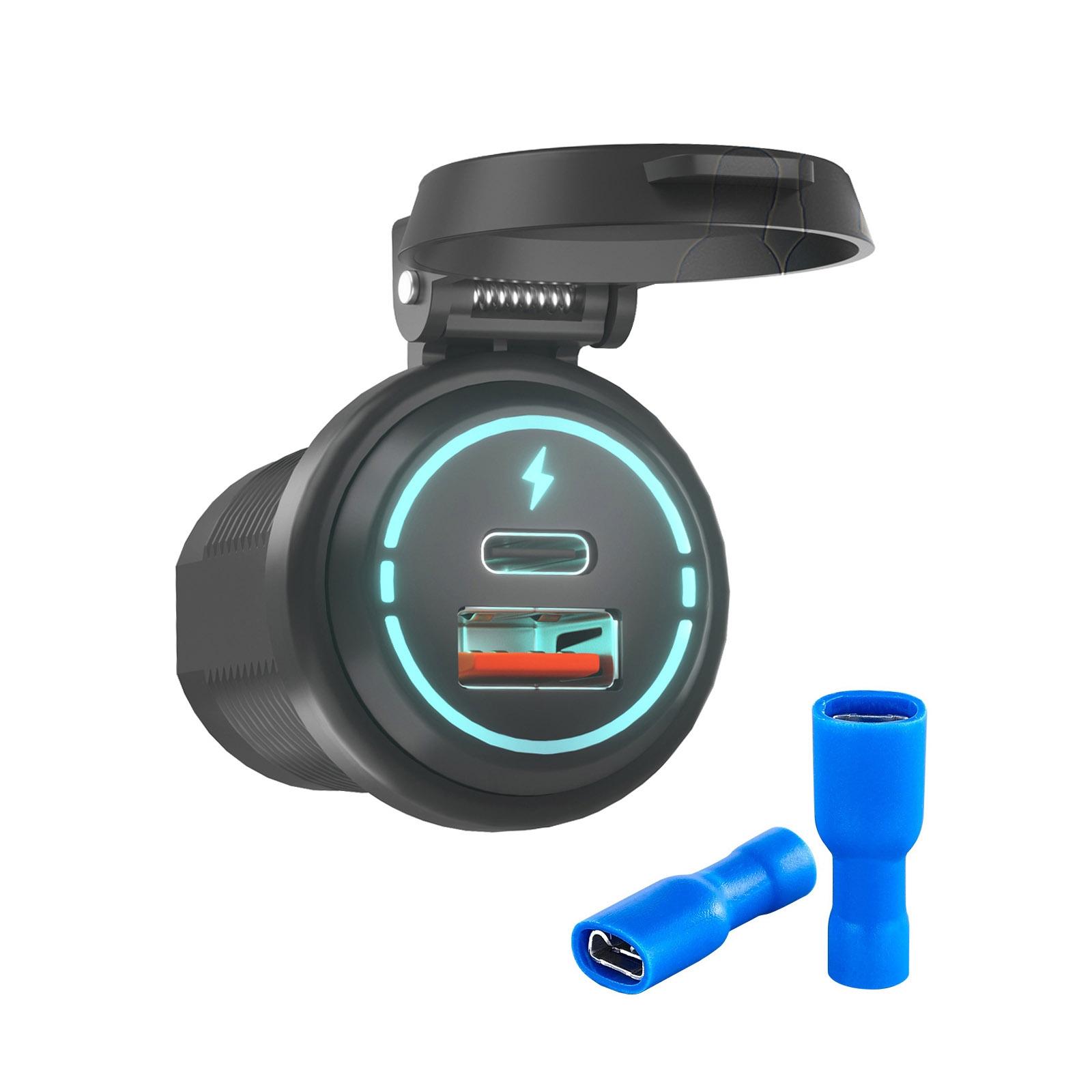 ZH-1786A1 USB C Car Charger QC3.0 Dual USB Car Charger Fast Charging Socket for Car Motorcycle Boat