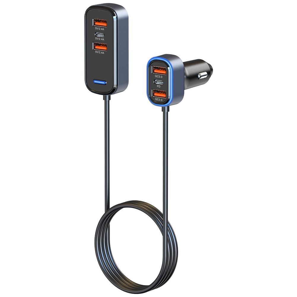 SC05 65.5W USB C car charger 6 Port Fast Car Charger with PD QC3.0 Extended Charging Hub