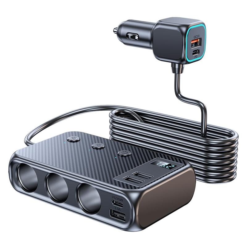 C29 9 In 1 Car Cigarette Lighter Splitter USB C PD Fast Car Charger with Voltage Display