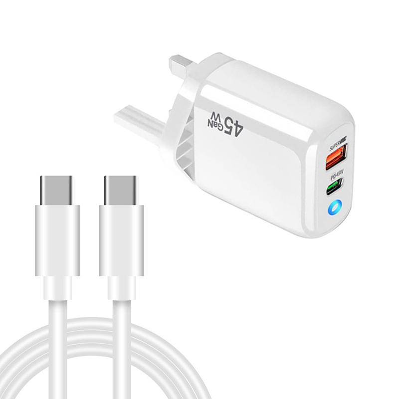 TE-PD45 45W GaN Charger Dual USB-C USB Fast Charger with PD3.0 Cable for Laptop Tablet and Phone