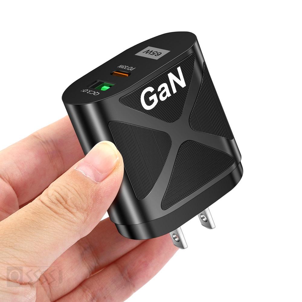 65W GaN Charger USB C Fast Wall Charger with Dual USB Type C PD 3.0 QC 3.0 Power Adapter US Plug