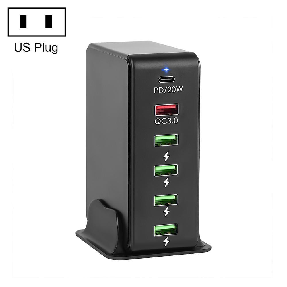 65W USB C Charger 6 Port Multi Port USB Charger with PD Fast Charging Travel Charging Station US Plug