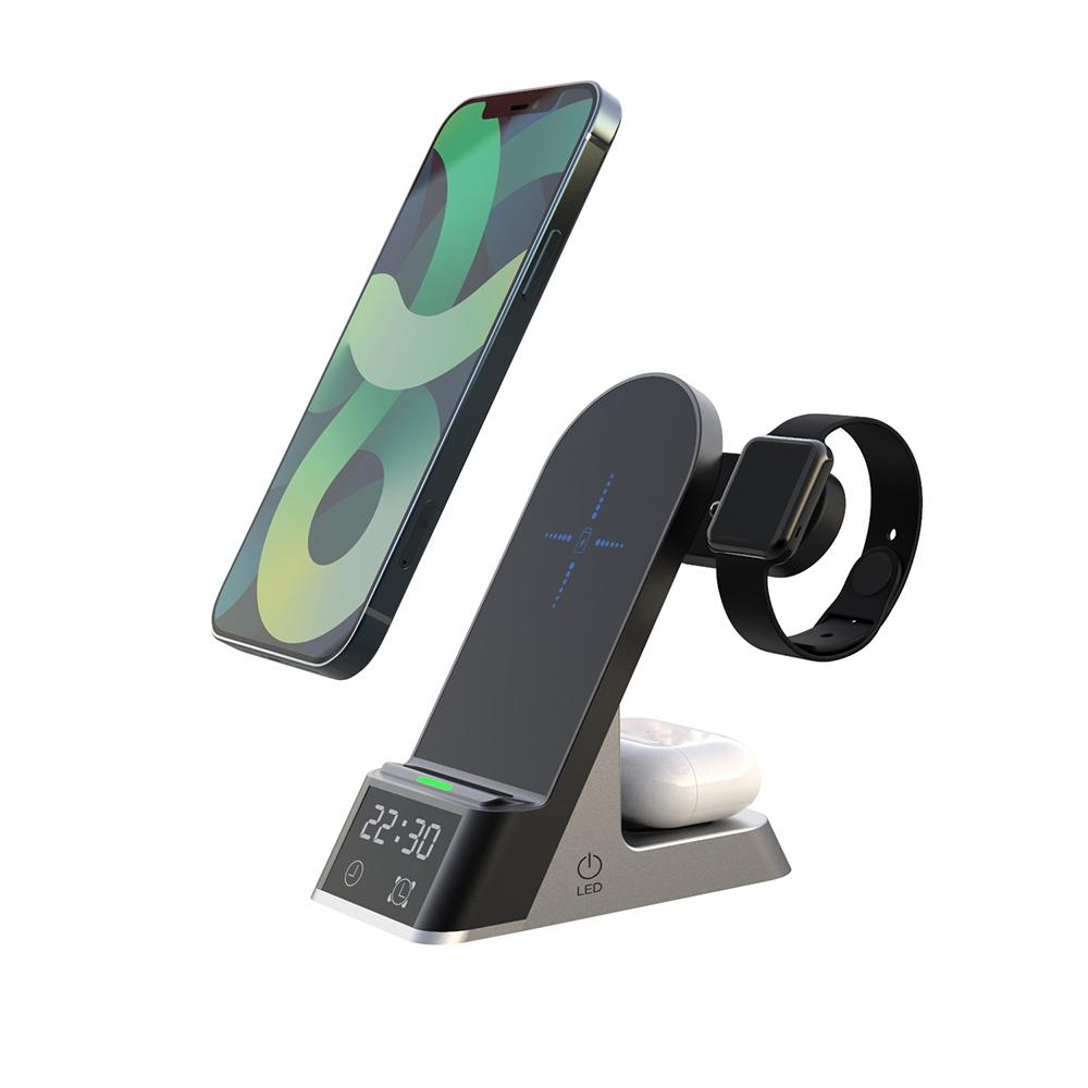 H35 6 in 1 MagSafe wireless charger 15W Magnetic Wireless Charging Station with Clock and Alarm