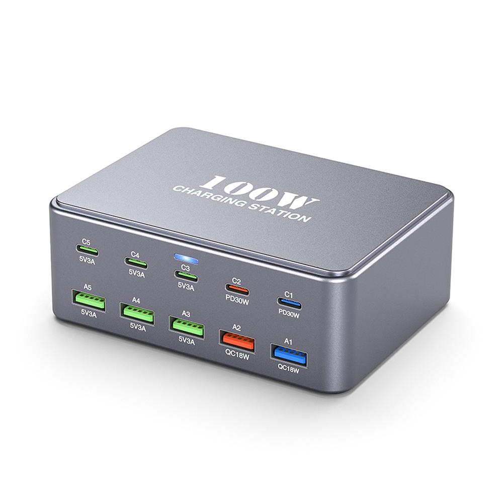 HW33 100W USB C Charger 10 Port Desktop Charging Station Fast Charging Hub US Plug