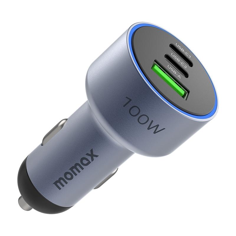 MOMAX 100W USB C Car Charger 3 Port Fast Car Charger for Laptop Phone and Tablet