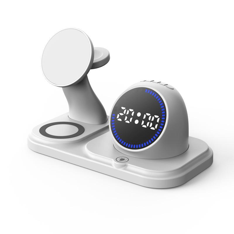 6 in 1 Magnetic Wireless Charging Station with Bluetooth Speaker Clock RGB Light and Fast Wireless Charger