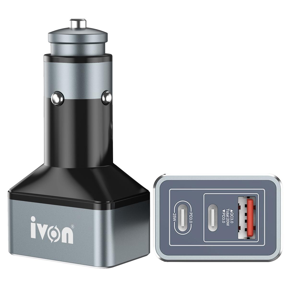 IVON CC43 45W USB C Car Charger Fast Charging Adapter with Dual USB C and QC 3.0 USB Port