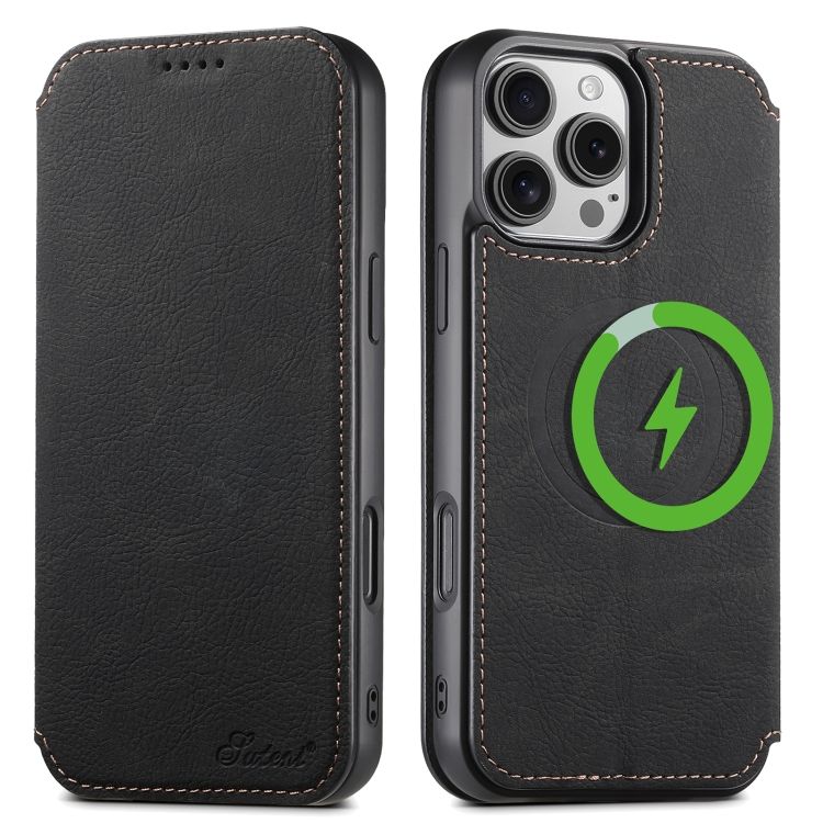 Suteni J06 MagSafe Wallet Case for iPhone 16 Pro Max Retro Leather Phone Case with Card Holder Stand