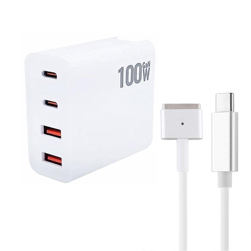 100W GaN Charger USB C Fast Charger 4 Port Wall Charger with MagSafe 2 Cable for MacBook