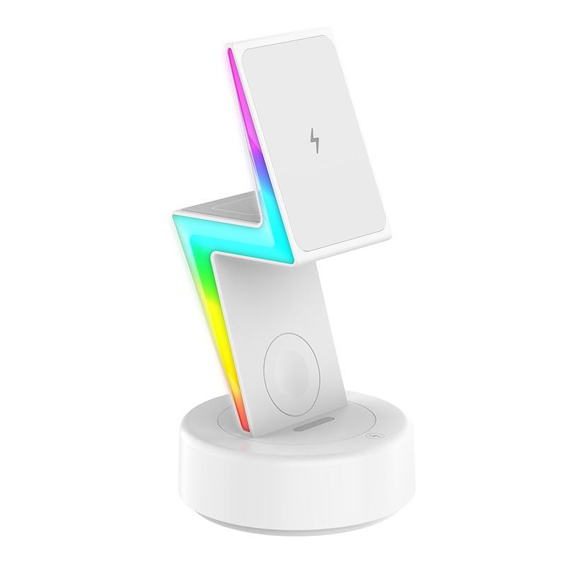 MagSafe 3 In 1 Wireless Charger Magnetic Charging Station with RGB Light for iPhone Apple Watch AirPods