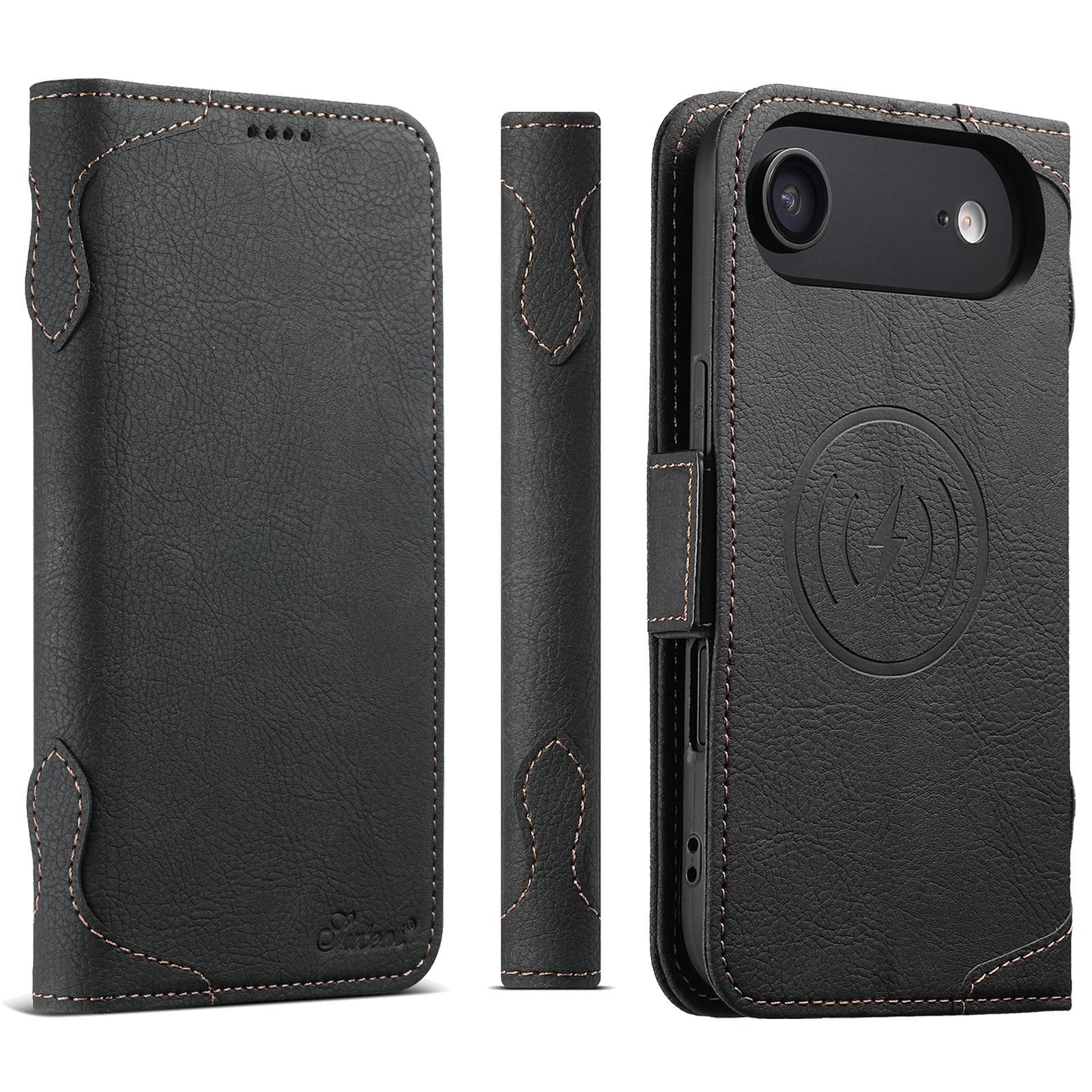 SUTENI J07 MagSafe Leather Case for iPhone Air Wallet Flip Phone Cover with Card Holder Stand