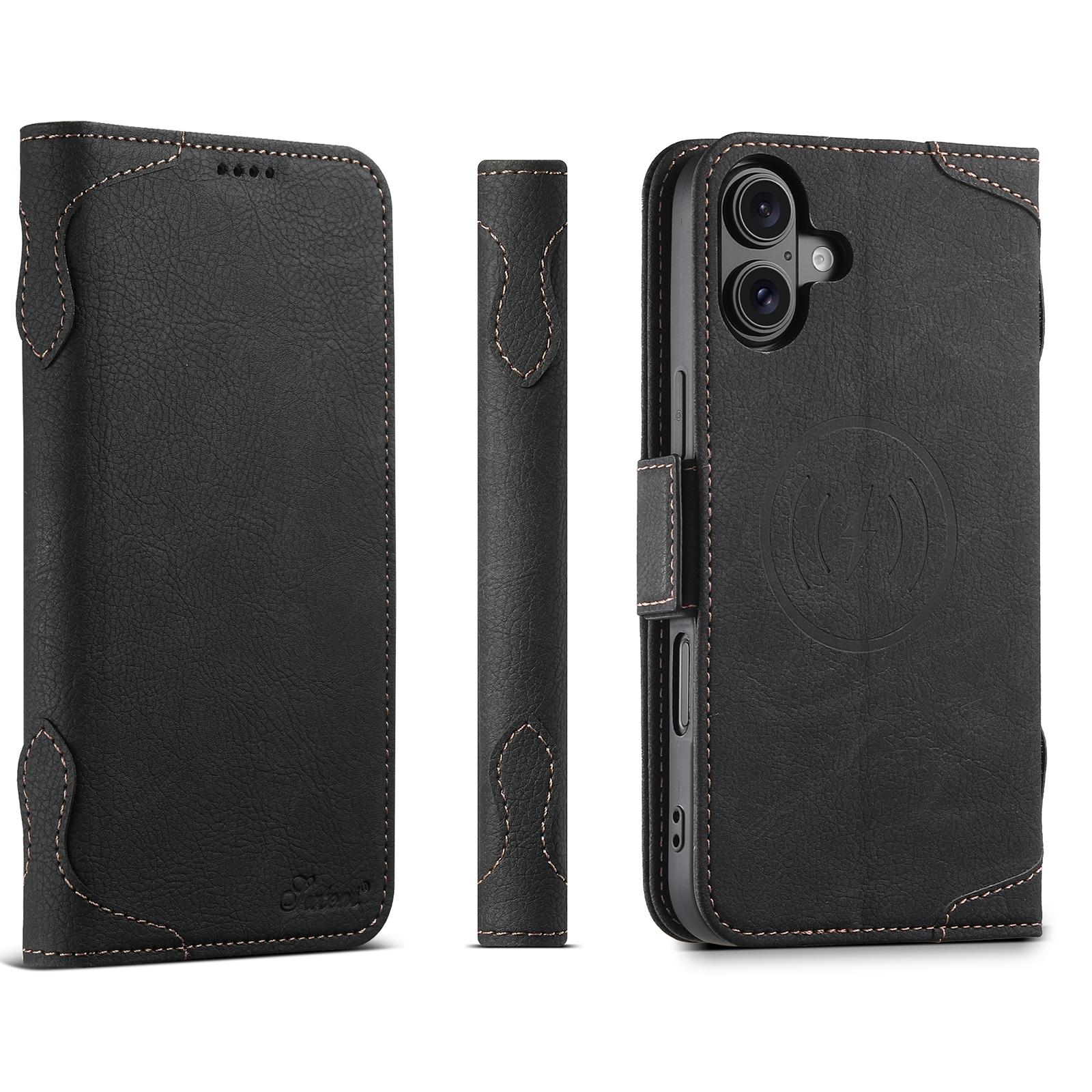 SUTENI J07 MagSafe Leather Phone Case for iPhone 16 Wallet Flip Cover with Card Slots