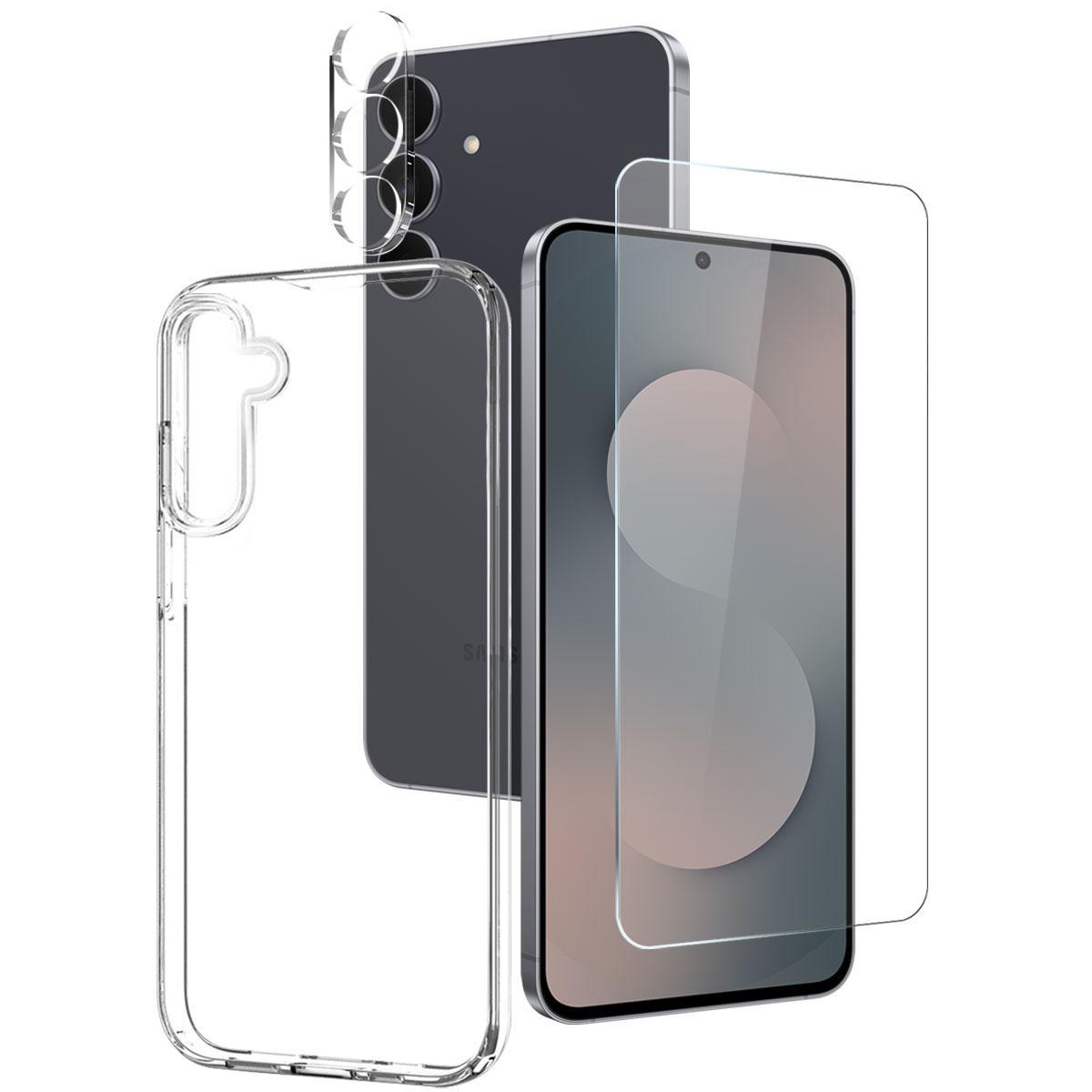 Samsung Galaxy S25 FE 5G Clear Case 3 in 1 with Tempered Glass Screen and Camera Lens Protection