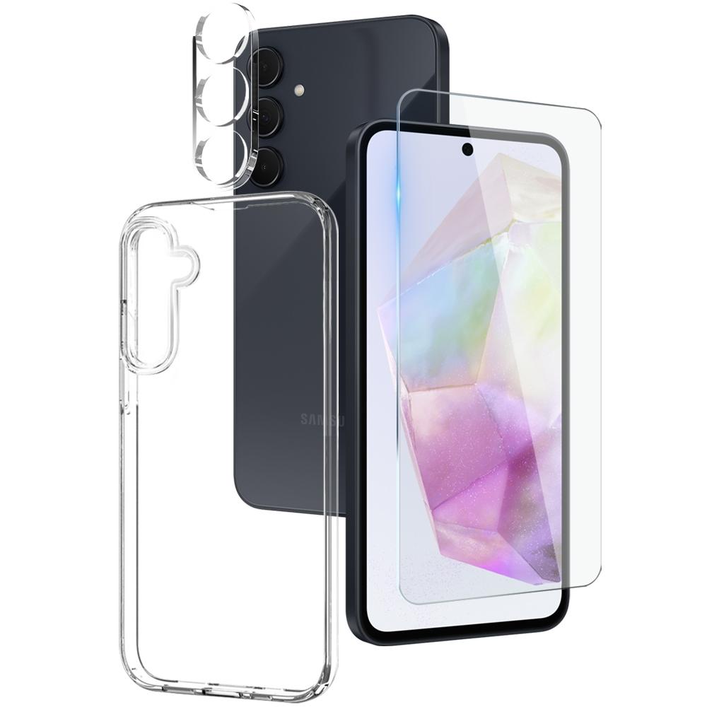 Samsung Galaxy A35 5G Clear Case with Tempered Glass Screen Protector and Camera Lens Protector