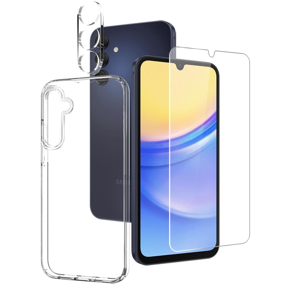 Samsung Galaxy A15 4G 5G Clear Case with Tempered Glass Screen and Camera Lens Protector