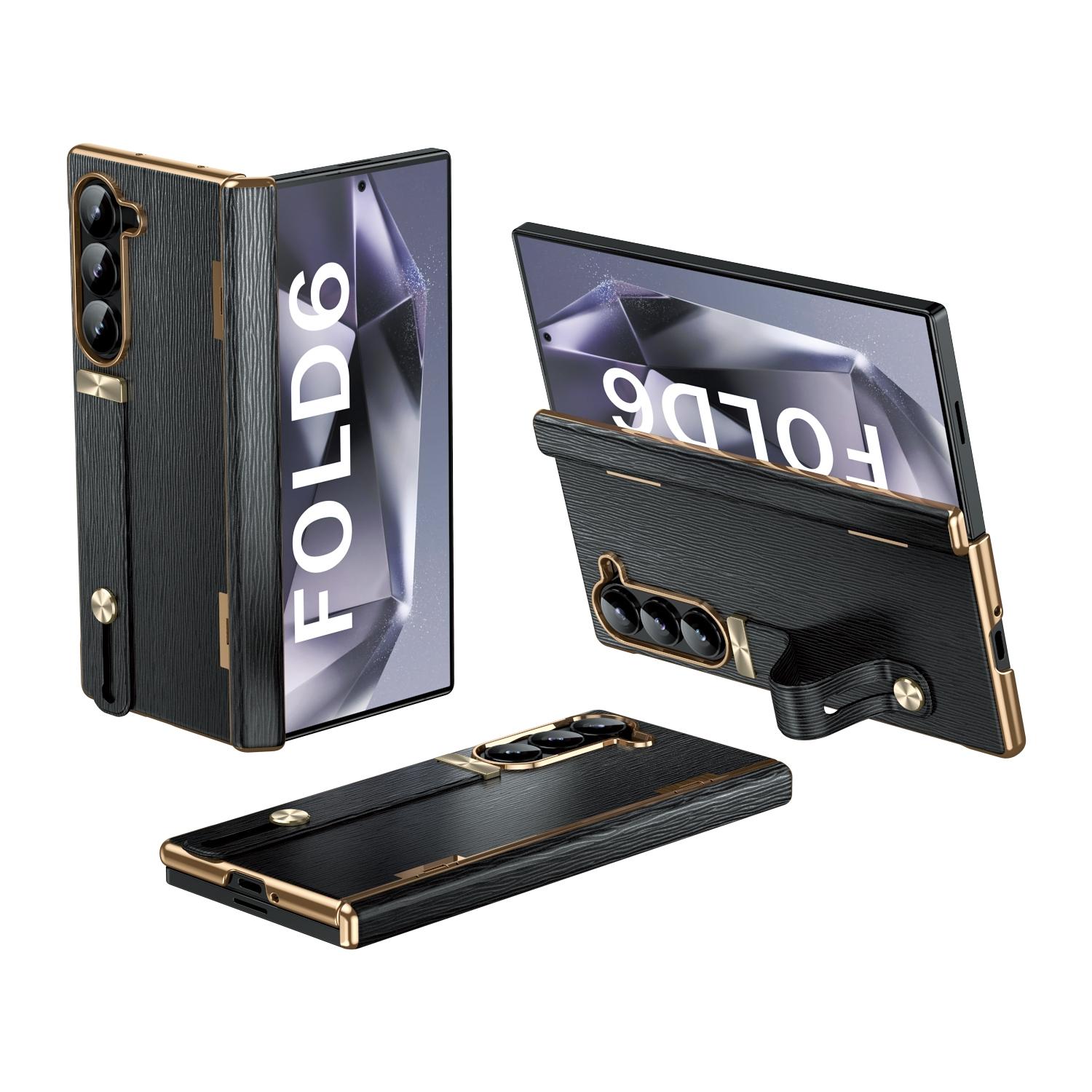 Galaxy Z Fold6 Case with Retractable Wrist Strap Invisible Stand and Hinge Protection