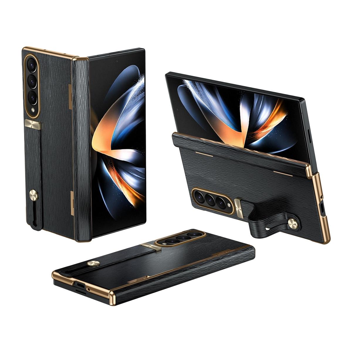 Samsung Galaxy Z Fold4 Case with Retractable Wrist Strap Invisible Stand and Hinge Protection